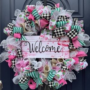 Festive Pink and Green Holiday Wreath